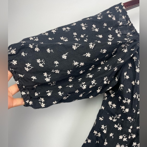 Winston White Black Floral Corset Bodice Puff Off Shoulder Mini Linen Dress‎ - Picture 3 of 9